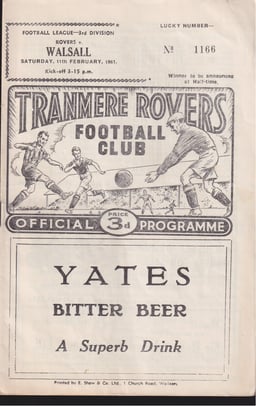 Tranmere Rovers v Walsall Match Programme 1961-02-11